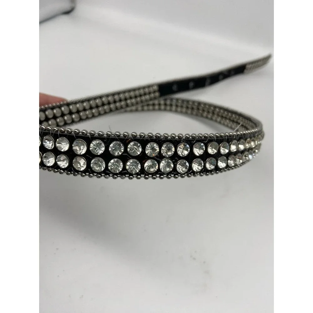Boutique Rhinestone Belt Womens Sz SM Bling Crystal Studded Fashion Silver Black